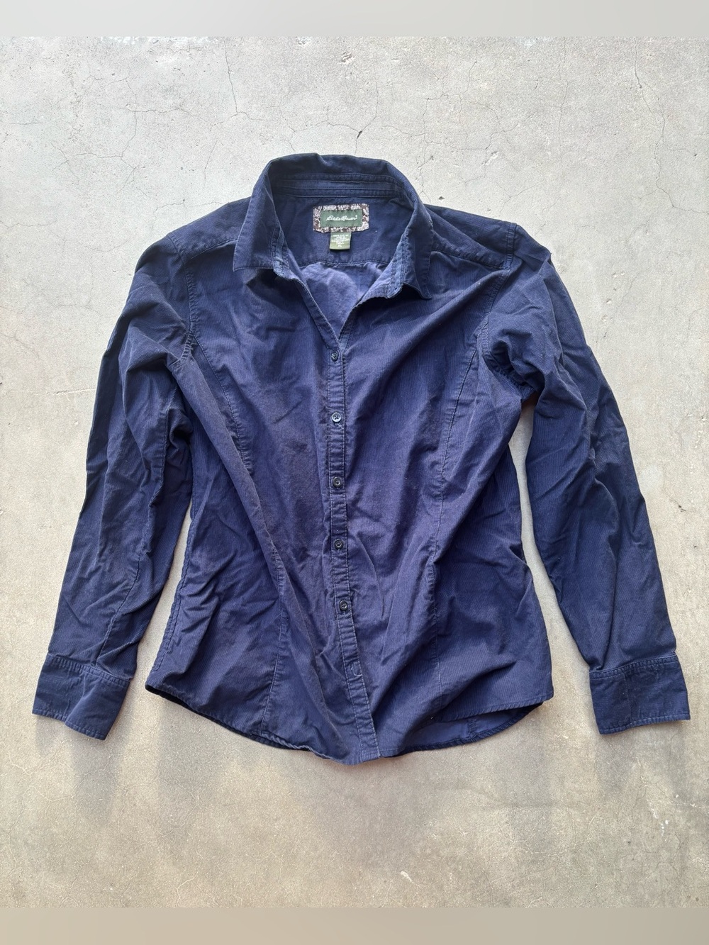 Eddie Bauer Women's Tall XL Navy Blue Fine Corduroy Button Down 100% Cotton